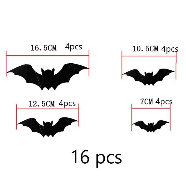 12/16pcs Halloween Decoration 3D Black PVC Bat Halloween Party DIY Decor Bar Room Halloween Party Scary Decos Props Wall Sticker