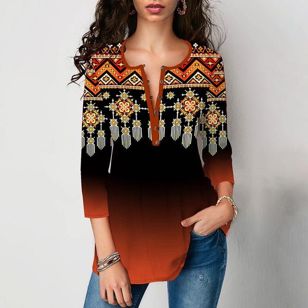 

Весенне-осенняя женская футболка с v-образным вырезом и рукавом 3/4 с принтом 5XL оранжевый