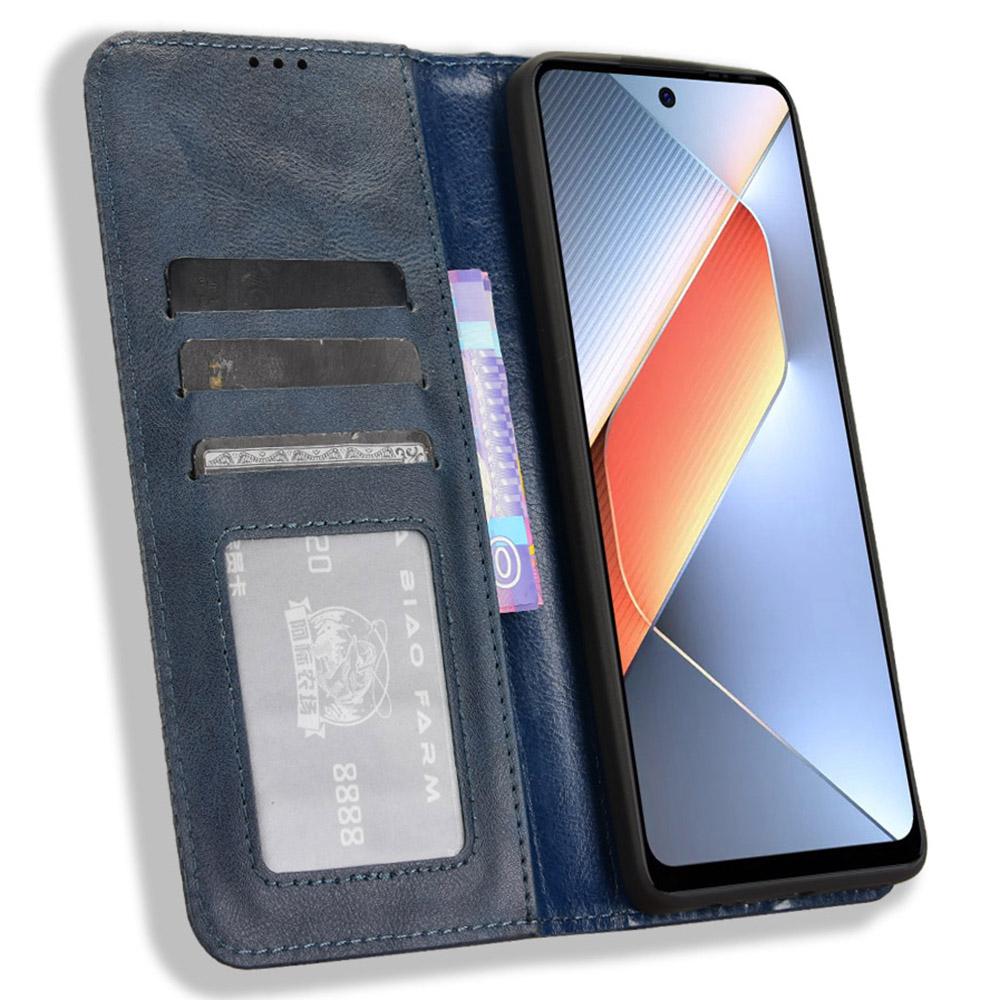 

For TECNO Pova 6 Neo Case Retro PU Leather Wallet Phone Cover Stand Blue