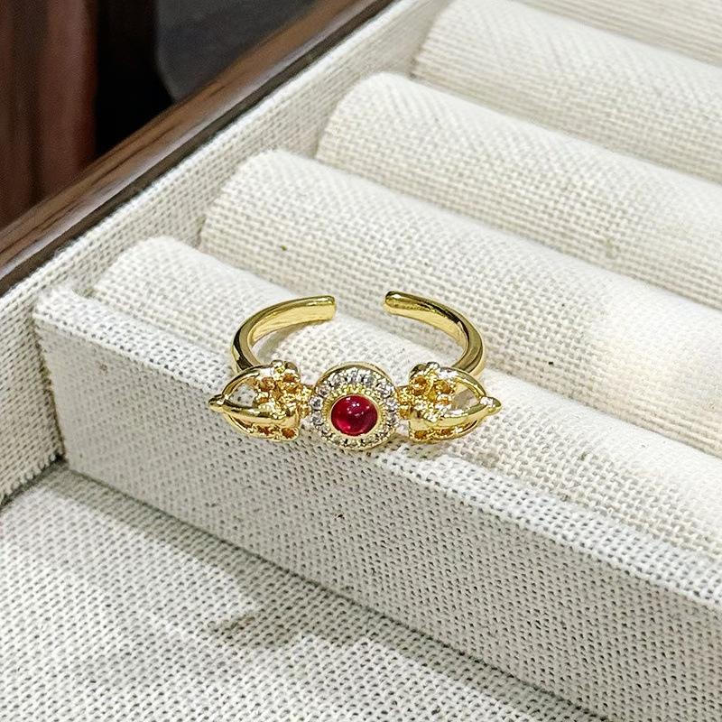 Court Style Fashion Medieval Vintage Red Open Ring Female Niche Temperament Exquisite Advanced Sense Index Finger Ring