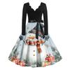 Women's Casual Fashion Christmas Holiday Print V-neck Vintage Dress