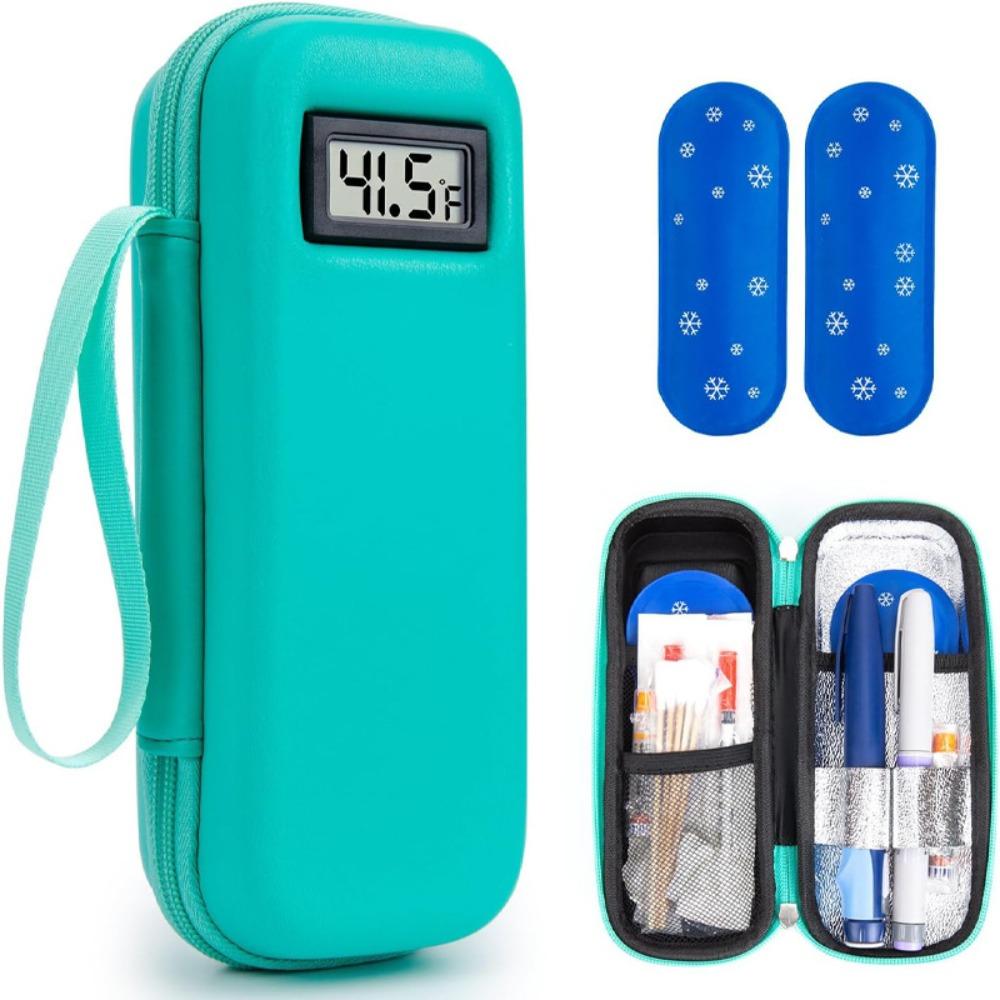 

Insulin Cooler Travel Case with Thermometer Display Medicine Organizer Bag Waterproof Insulin Cooling Bag for Diabetics зелений