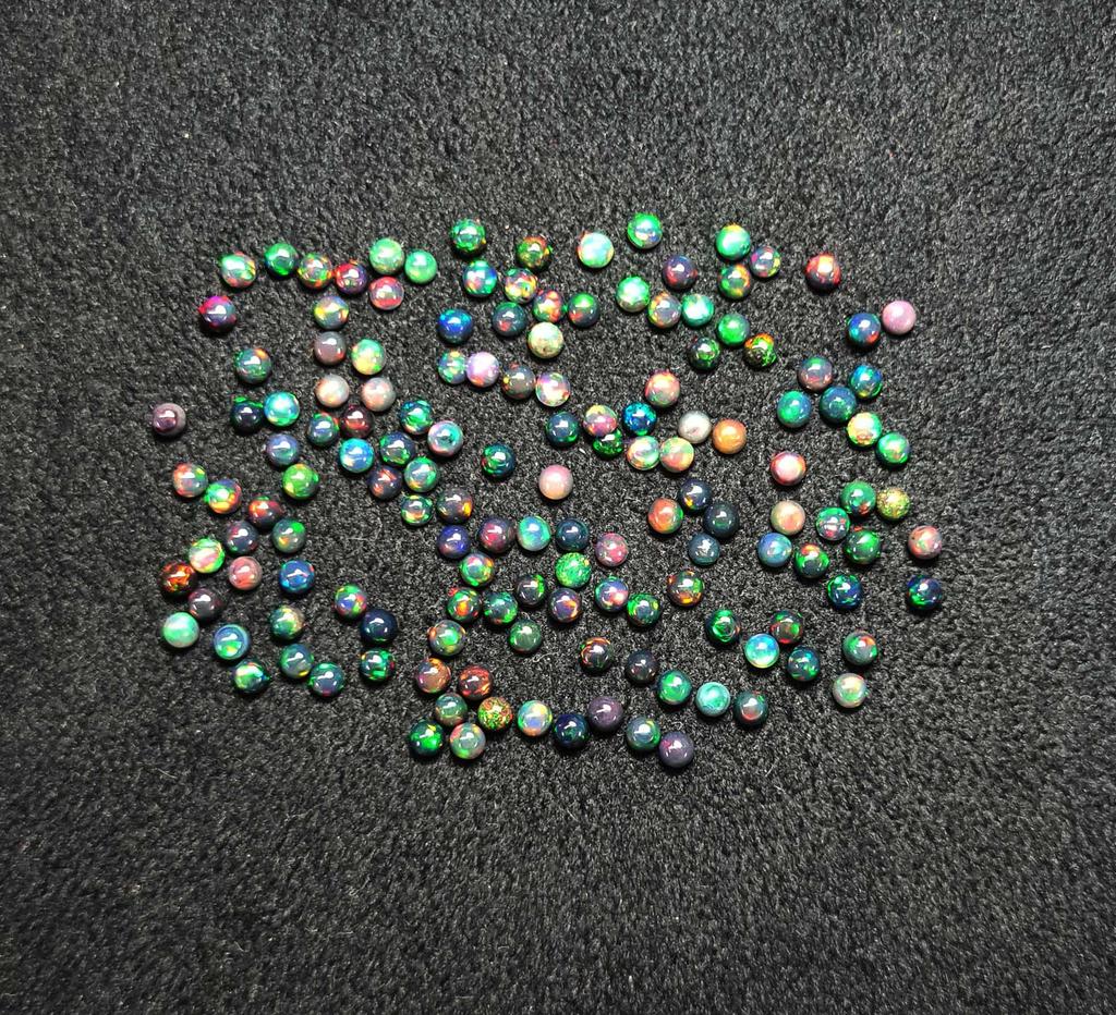 Natural Multi Fire Ethiopian Opal Black Round Cabochon Loose Gemstone Lot 50 Pcs 3 MM Black Opal Cabochon For Jewelry Making