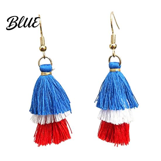 Eye-catching Fringe Jewelry Earrings Multi-layered Creative Red White and Blue