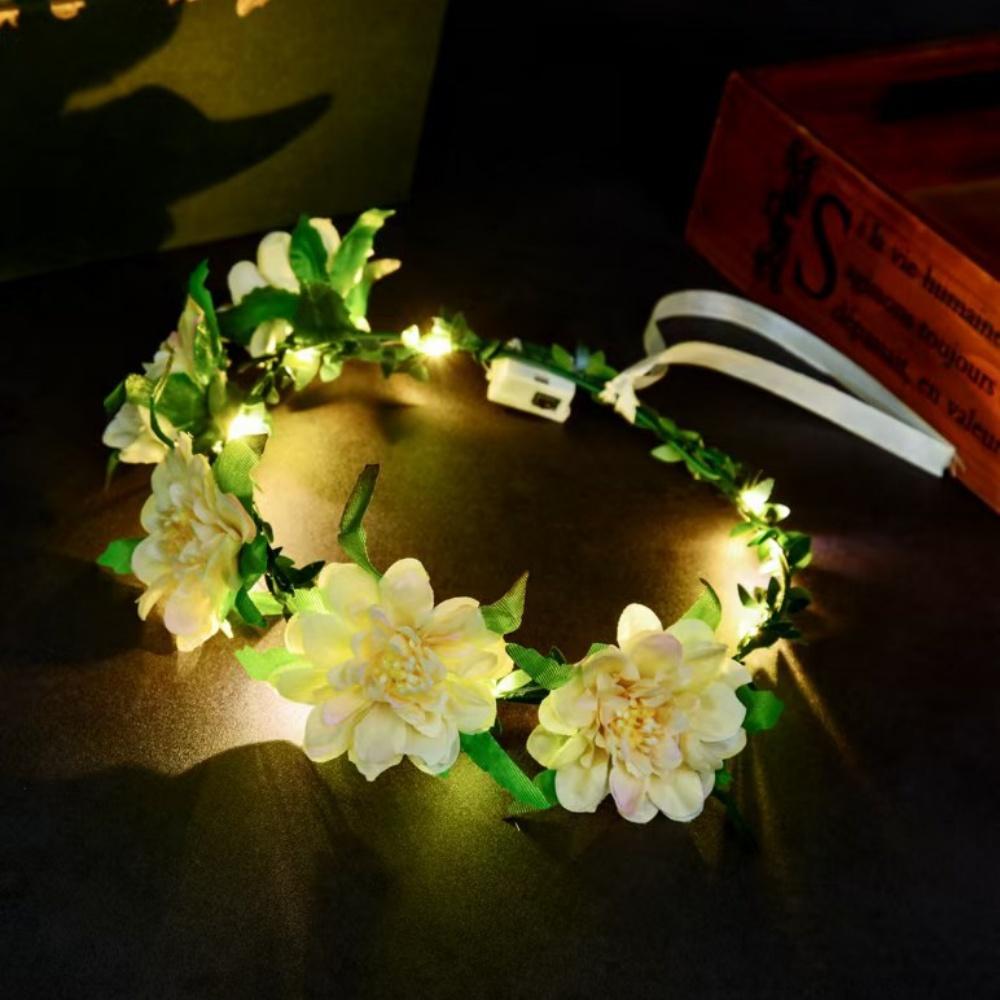 LED Flower Wreath Headband Light Up Peony Flower Crown Hairband Shining Headwear For Wedding Party Beach Hair Accessories
