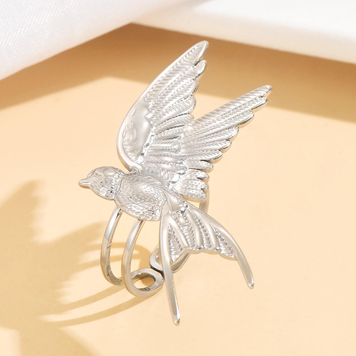 Luxury Stainless Steel 3D Flying Bird Open Ring - Fashionable Animal Jewelry Accessory j03753 стальной