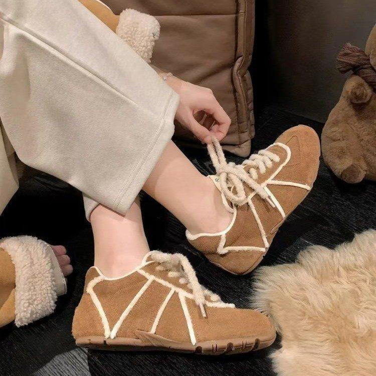 [Warm Day Winter Sun] Miyou 3.5cm inner height increase~ retro hair beard edge casual hair hair shoes board shoes women's German training shoes