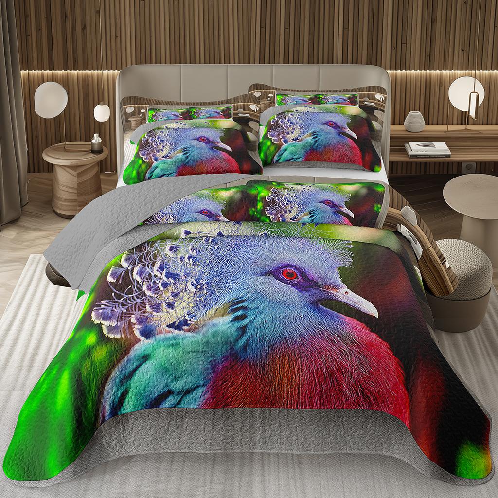 Wild Animal Bird Bedspreads Parrot Quilted Coverlet Botanical Plant Tree Branch Bedding Wildlife Quilt Set Twin/Full/Queen/King
