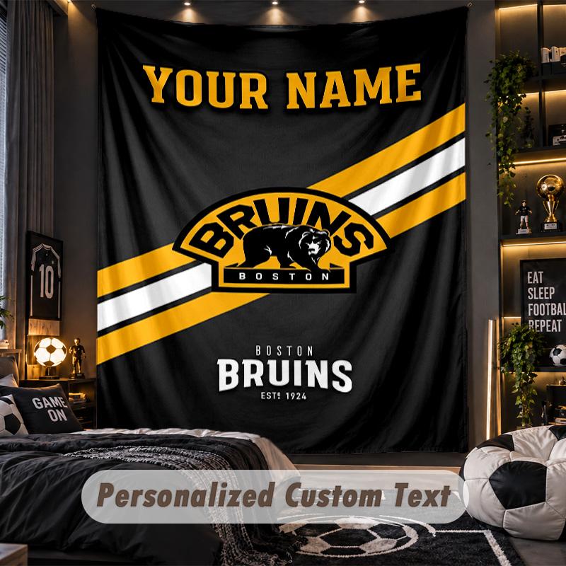 VægtæppeBoston Bruins Brugerdefineret Navn Tekst Personlig Vægophæng Vægtæppe Hjemmevæg Dekoration