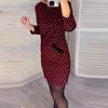 2023 Slimming Printed Round Neck Dress - European & American Style Women's Hip Wrap Skirt