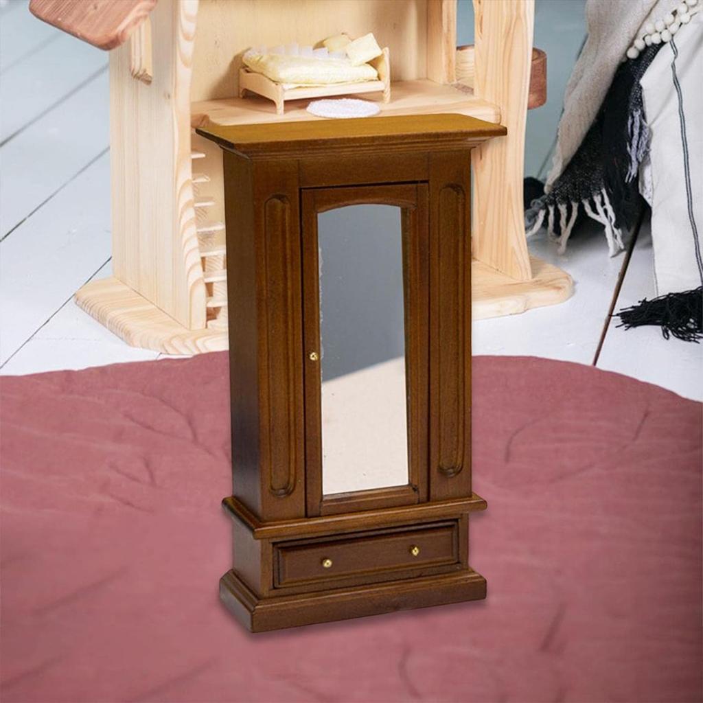 1/12 Skala Szafa do przechowywania w domku dla lalek Miniatura Drewniana rama Model Rozmiar 9,5x4,3x16,8 cm Akcesoria do domku dla lalek Delikatny brąz