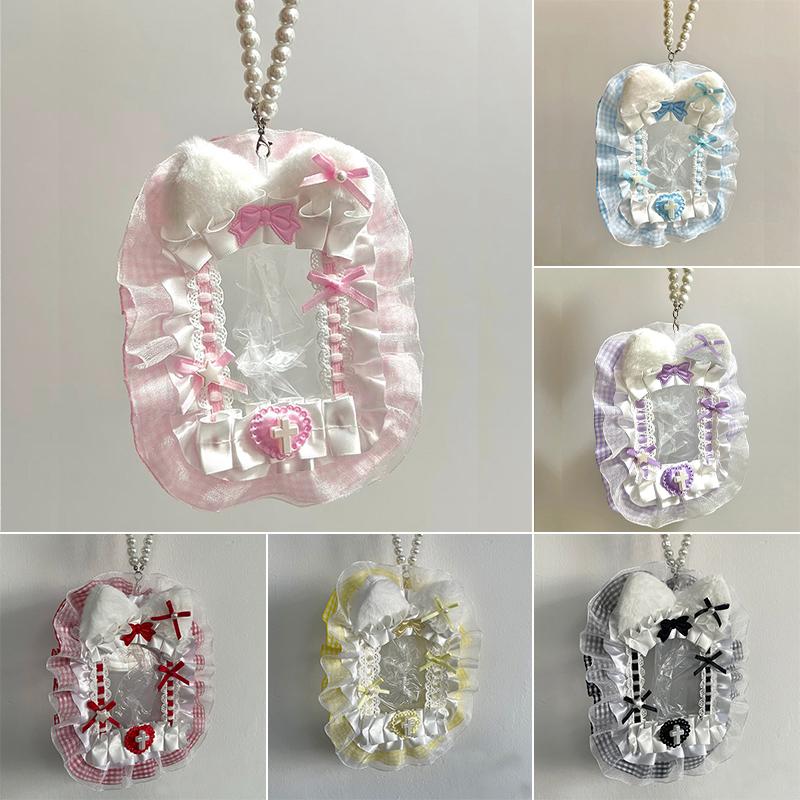 Söt DIY Plysch Anime Fotokortshållare Lolita Spetsband Rosett Toppladdare Displayfodral ID-kortsskydd Dekorativt Kit Nytt