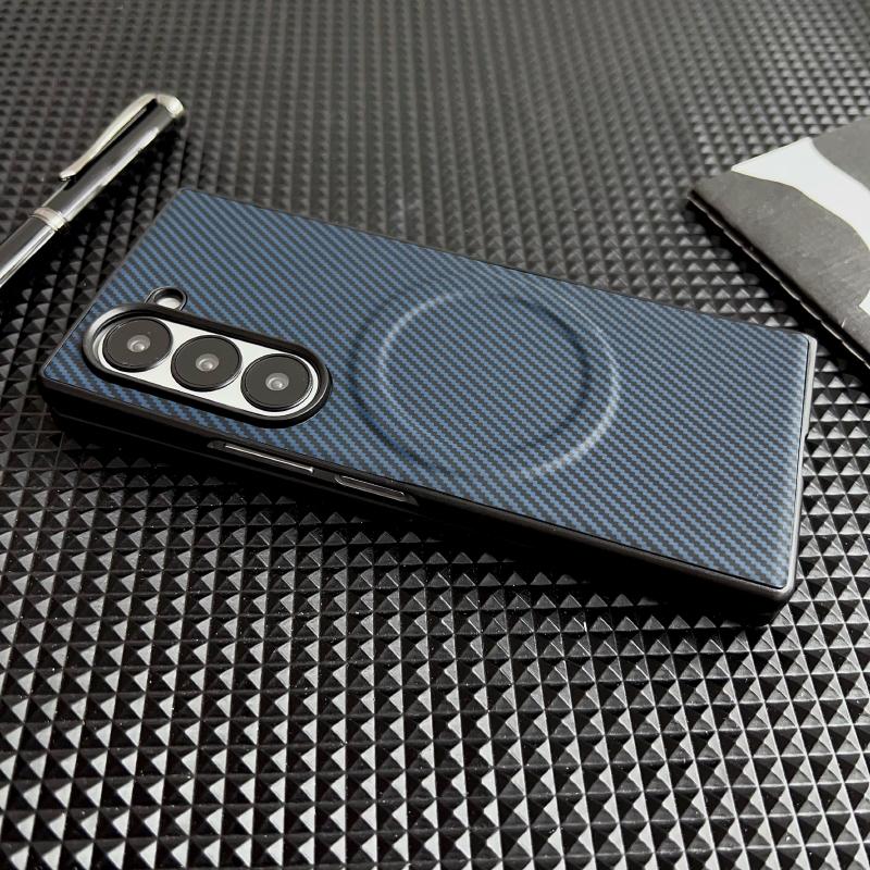 Pro Magsafe Magnetické Bezdrátové Nabíjení Luxusní Jednobarevný Kryt na Telefon z Uhlíkových Vláken Pro Samsung Galaxy Z Fold 7 6 5 4 Nárazníkový Kryt
