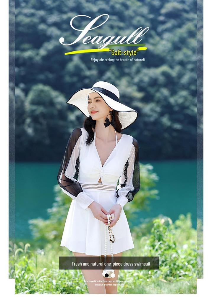 Women's 2022 Slimming Skirt-Style One-Piece Swimsuit: Conservative, Belly-Covering, Bubble Hot Spring, Small-Chest Support.