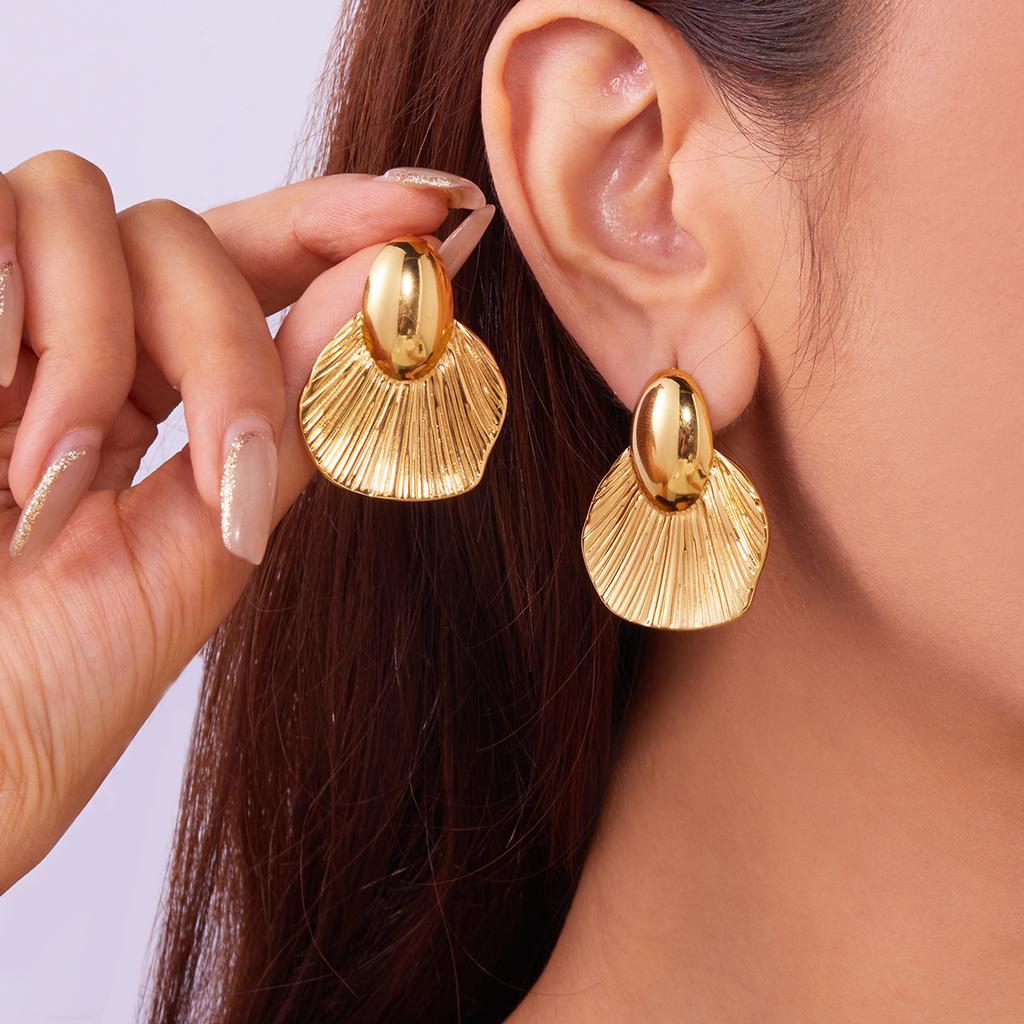Vintage Gold Color Irregular Geometric Earrings For Women Stainless Steel Ginkgo Leaf Love Heart Shaped Earring Party Jewelry