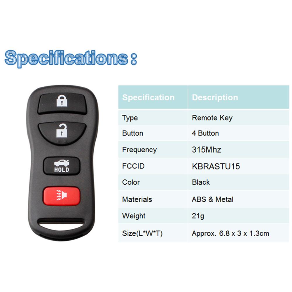 

Дистанционный ключ автомобиля Fob 4 кнопки замена 315 МГц ключ дистанционного управления ключом для Nissan Altima Armada Maxima чёрный