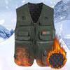 Winter Fishing Vest Multi Pockets Sleeveless Solid Color Thicken V Neck Keep Warm Cardigan Plus Size Men Winter Vest for Trip