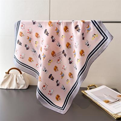 Luxury 70X70Cm Square Silk Scarf For Women Cute Cartoon Dachshund Pattern Shawls Wrap Fashion Accessory Hair Tie Bandana Hijab