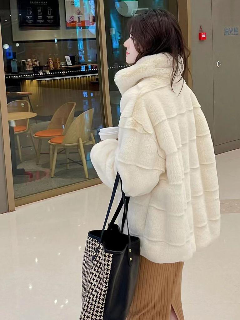 Autumn and winter new imitation Danish mink imitation fur women's thickened winter coat women's stand-up collar short zipper