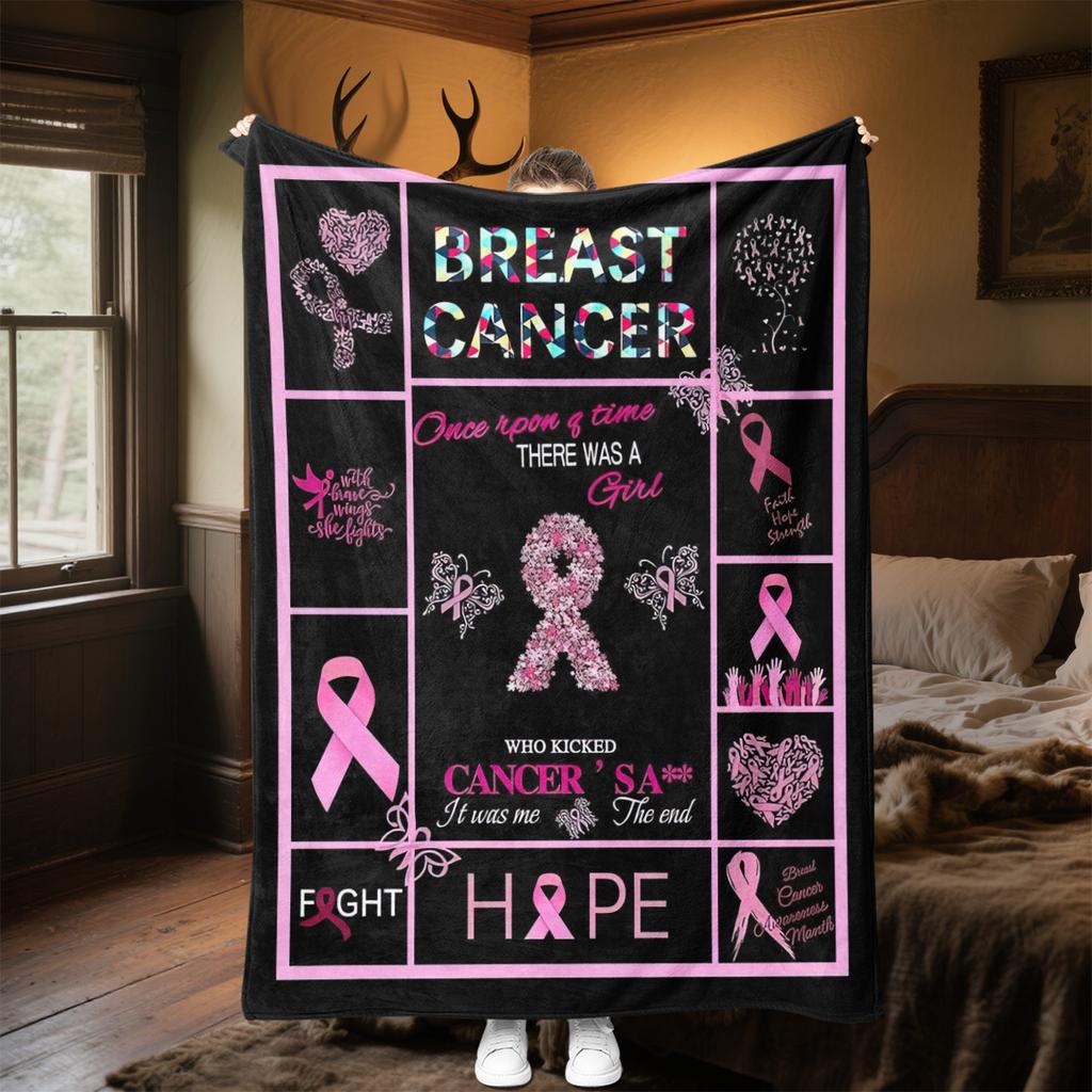 1PC Breast Cancer Awareness Pink Ribbon Throw Blanket Soft Comfortable All Seasons Perfect Sofa Office Travel Home Gift Idea