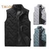 Kamizelka męska ze stójką, bez rękawów, zapięcie na zamek błyskawiczny, zimowa kamizelka, odzież wierzchnia z kieszeniami, jednolity kolor, gruba wyściółka, bawełniany płaszcz
