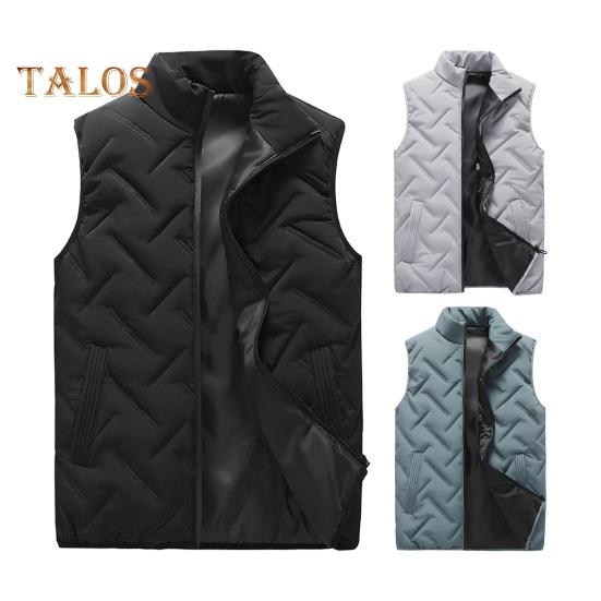 Gilet da uomo con collo alto, senza maniche, chiusura lampo, gilet invernale con tasche, tinta unita, imbottitura spessa, cappotto in cotone