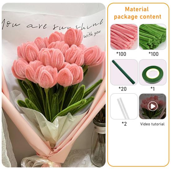 200 Pcs Pipe Cleaners Craft DIY Pipe Cleaner Flower Making Kit Colored Chenille Stems Bulk with Floral Wires Gardening Tape for Art Craft Supplies