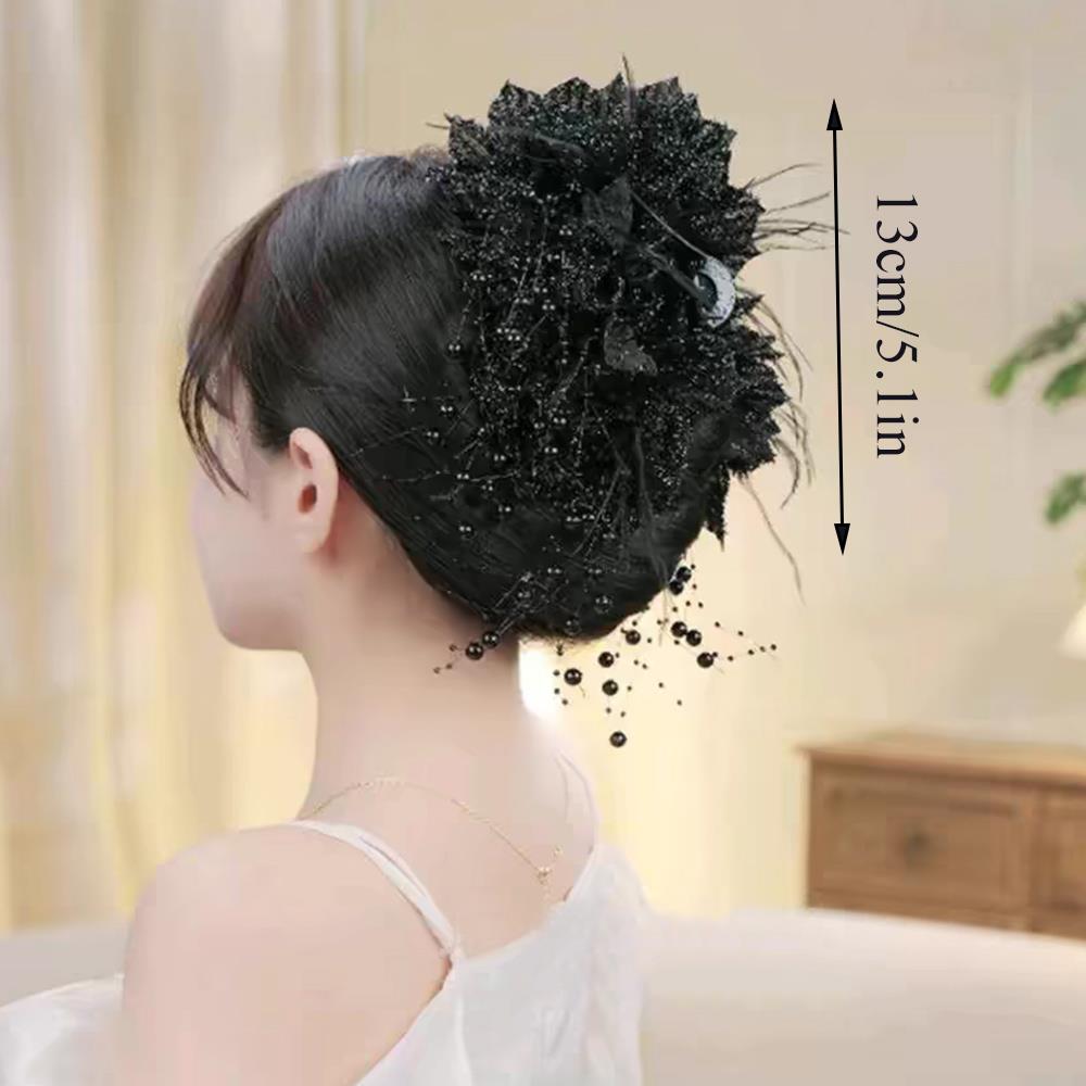 Large Beaded Flower Hair Clip Claws For Women Pearl Tassel Shark Clip Fairy Feather Ponytail Clip Hairpins Girl Hair Accessories