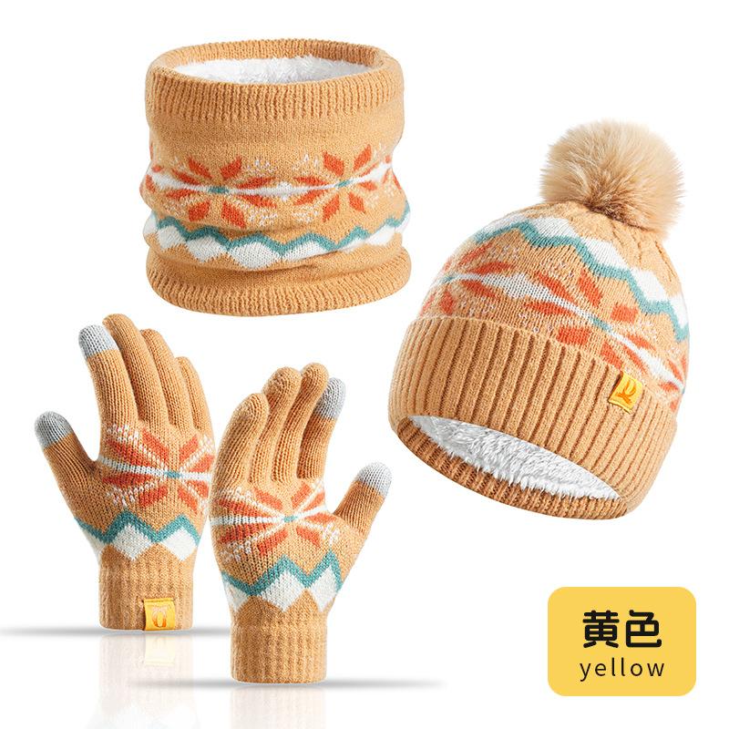 Children's Autumn and Winter Knitted Three Piece Warm Hat Scarf Gloves Thickened Yarn Ear Protection Hat