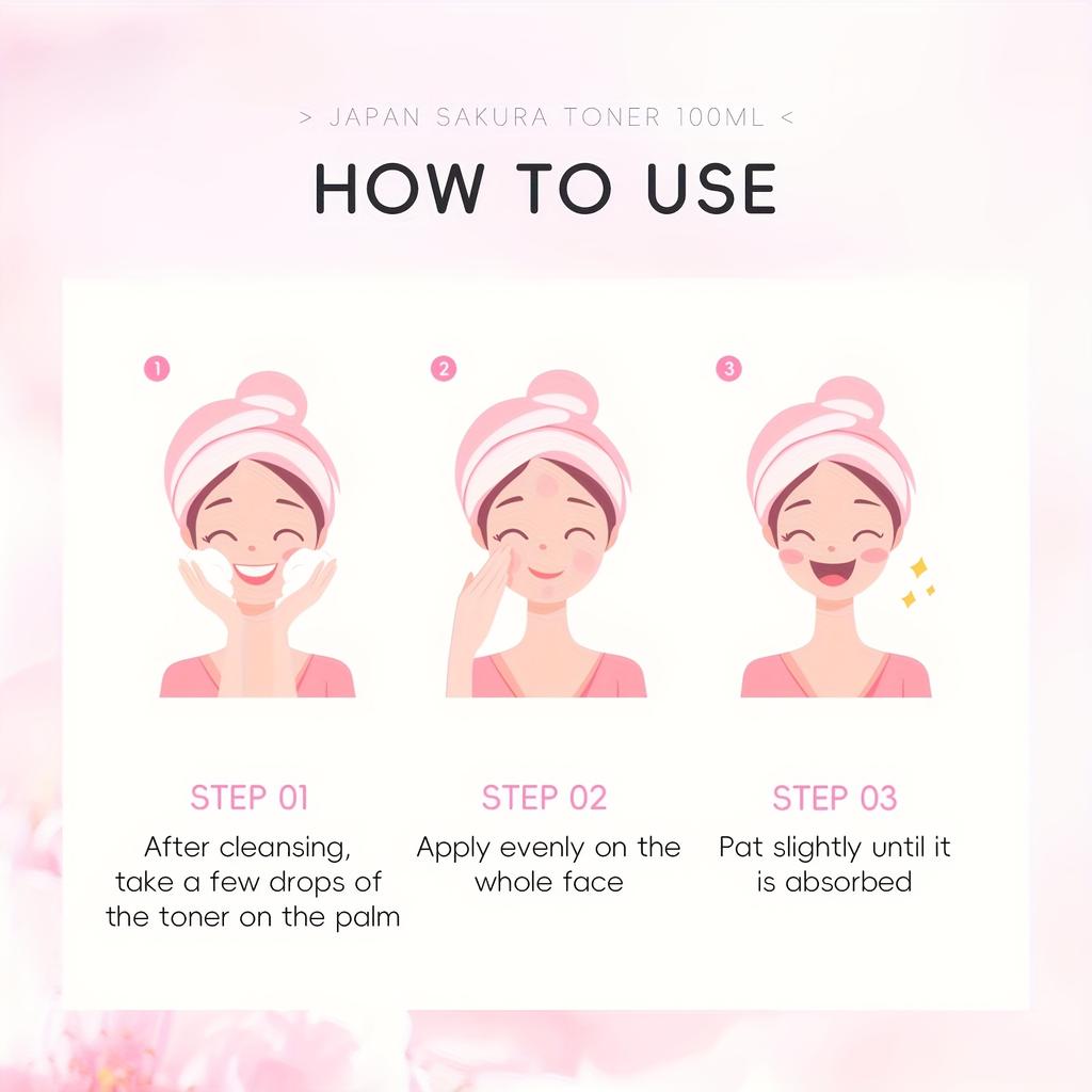 LAIKOU Japonský třešňový toner 3,38 fl.oz, Hydratační pleťová péče s niacinamidem a extraktem z listů portulaky, 100 ml