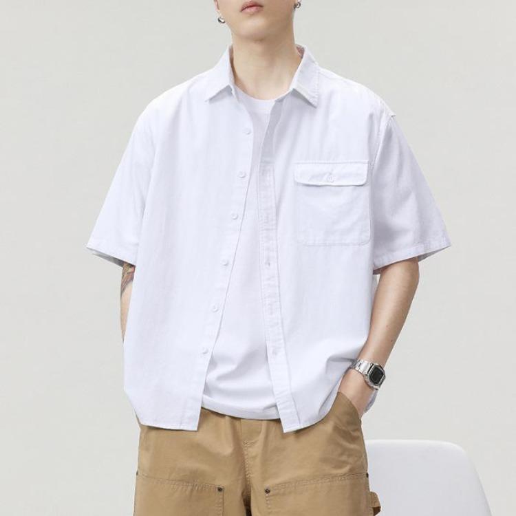 Loose Fit Casual Summer Shirt Men Japanese Pure Cotton Short Sleeve Retro Top
