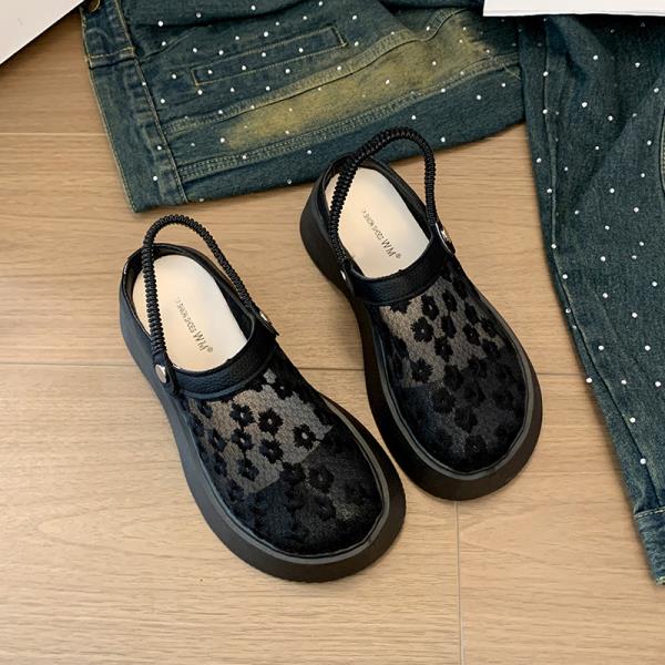 

Fashion Female Sandal Comfort Shoes for Women 2025 Summer Clogs With Heel Breathable Two Weare Increasing Height Girls Laces Thick Denim 35