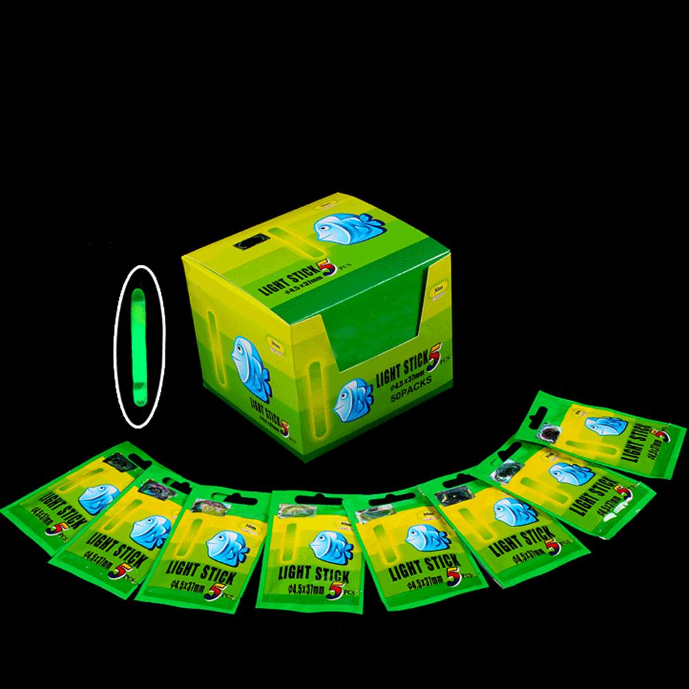 

250 шт. 50 пакетов Химический светящийся светящийся светящаяся палочка Ночная рыбалка Поплавки-палочки Темные огни Зеленого цвета Рыболовные снасти Аксессуары 4.5*37mm 250pcs