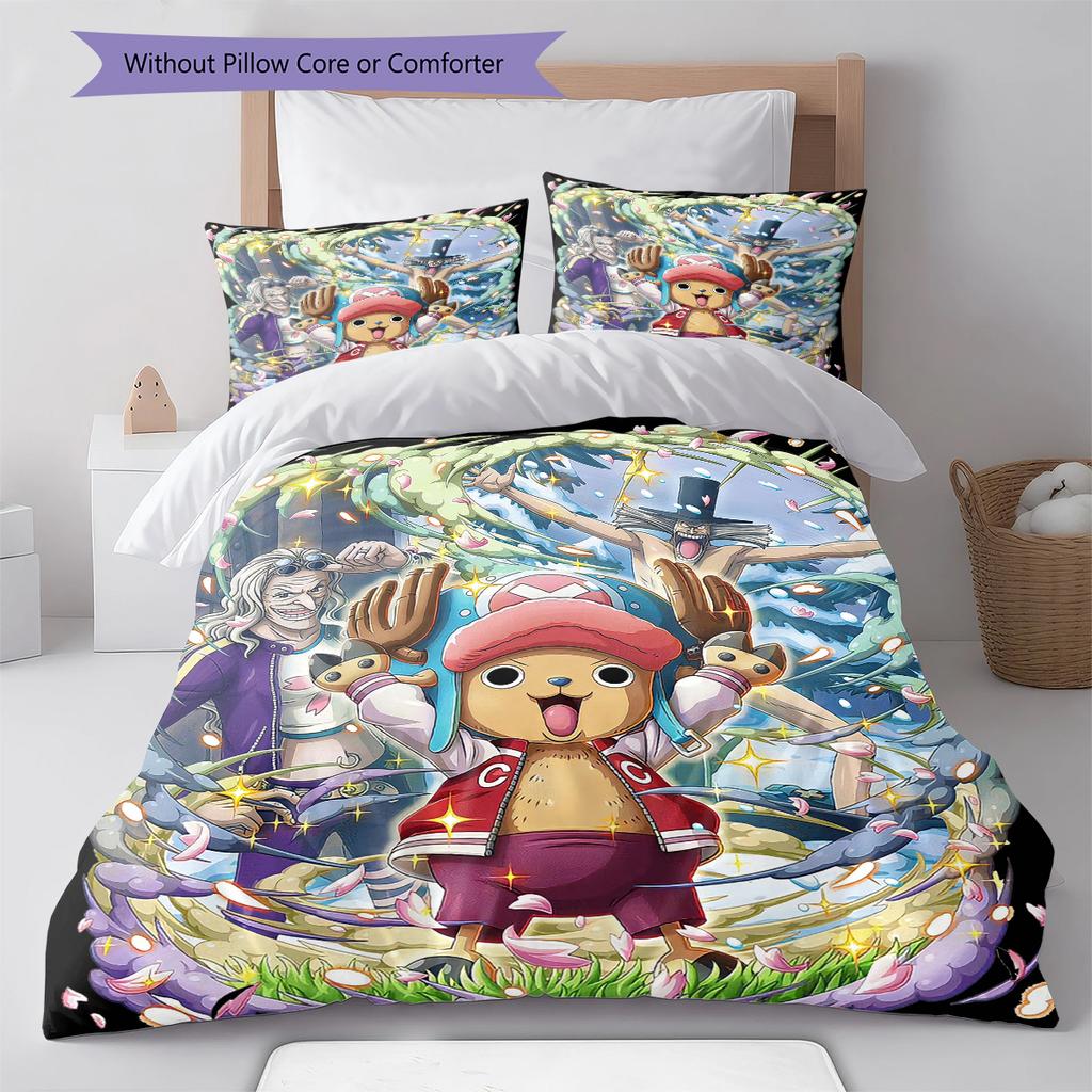 Juego de Ropa de Cama con Estampado de Dibujos Animados Colcha Funda de Colcha Funda de Almohada Decoración del Hogar Regalo de Cumpleaños (1 * funda nórdica + 2 * fundas de almohada, sin núcleo)