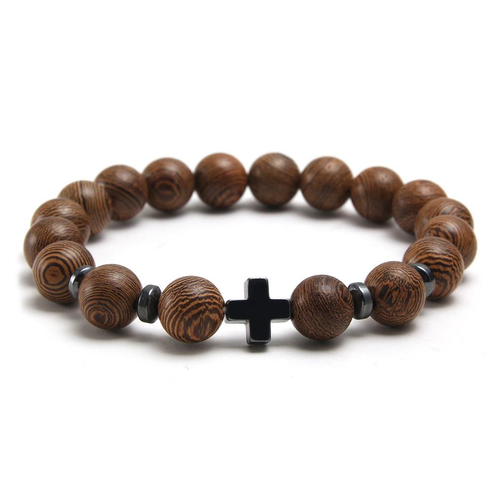 Geometric Wooden Beaded Bracelets With Stainless Steel Spacers For Men And Women