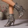 Plus Size Leopard Print Strappy Lace-Up High Heel Sandals - European & American Style