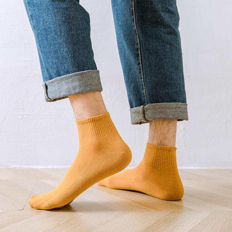 Men's Mid-Calf and Low-Cut Thin Pure Cotton Spring-Summer Sports Socks, Sweat-Absorbing, Odor-Resistant, Trendy Design.