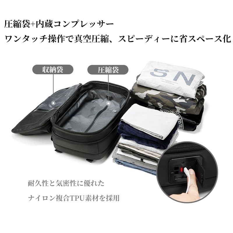 NOZEN Backpack, Business Bag, Travel Bag with Electric Compression Function, Vacuum Compression Bag, Waterproof, Multifunctional, Father's Day Gift