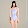 Slightly fat large size Xia Xuan purple gradual change green radium flash fish Ji racing swimsuit one-piece sexy backless sports swimsuit