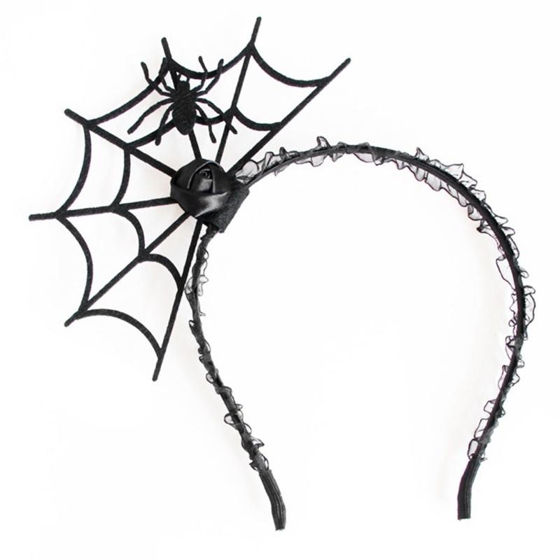 

Halloween Headwear Spider Webs Headband Lace Necklace Fancy Dress-up Headpiece for Cosplay Party Novelty Headdress