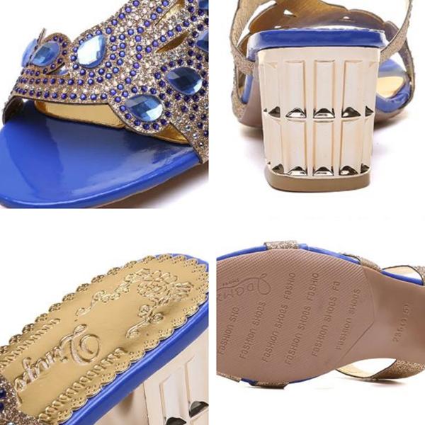 Women Summer Large Size Rhinestone Sandals Female Solid Non Slip Thick Middle Heel Casual Slippers