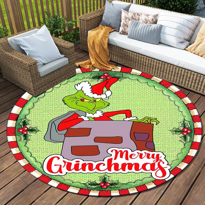 1pc Grinch Round carpet Painted Printed circular carpet, home door mat, outdoor travel protection carpet