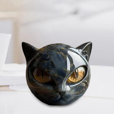 Estatueta Decorativa de Gato Preto Resina Gato Textura de Pedra de Mármore Figura Escultura de Gato Ornamento Decoração de Mesa de Escritório Presentes