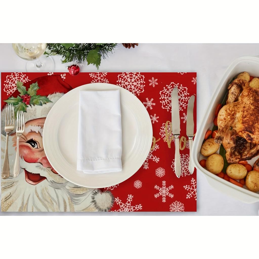 4/6pcs Set of Winter Snowflake And Santa Claus Patterned Placemats, Seasonal Everyday Holiday Decorations Suitable for Home Kitchen Dining Room