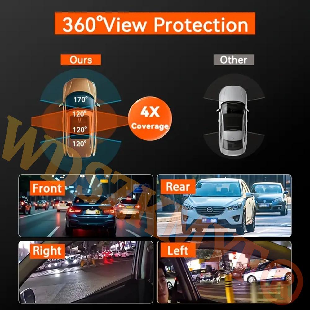 360° Car Dash Cam 4 Channels Video Recorder 1080P Car DVR 3/4 lens Front inside optional Rear View Night Vision Black Box