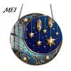 Colorful Glass Suncatcher 2D Acrylic Star Moon Lantern Suncatcher, Crescent Window Hanging Ornament Decoration for Home, Patio, Garden, Ramadan Decor,