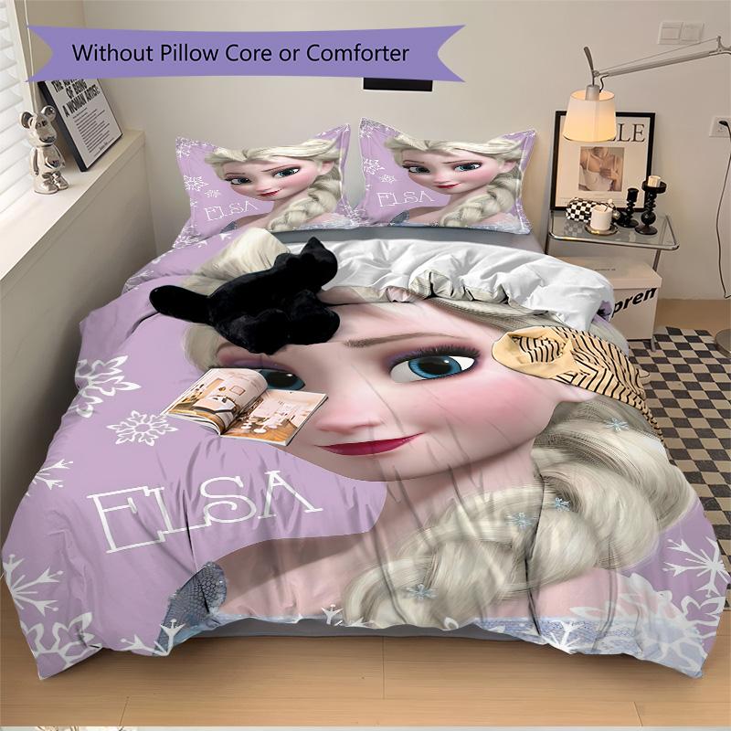 Elsa'S Winter Fantasy Print 3Pcs Bedding Setduvet Cover With 2 Bedropillowcase Home Birthday Gift