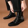 Winter Luxury New Men's Pointed Toe Punk Rock Belt Buckle Leather Casual Chelsea Ankle Boot High Top Monk Strap Hip-hop Shoes