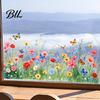 Bathroom Window Decal Spring Summer Flower Butterfly Cling Colorful Floral Sticker Scratch-resistant Removable Double-Sided Static Decals for