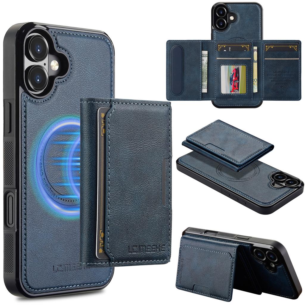 LC.IMEEKE L5 For iPhone 17 Magnetic Phone Case Leather Back Cover with Detachable Card Holder